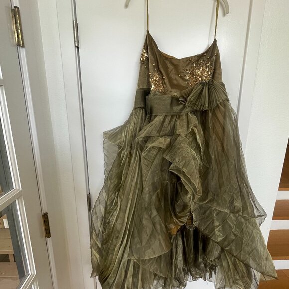 Mike‎ Benet Formals Vintage Formal High Low Tulle Sequin Olive Dress, Size 12 - Picture 1 of 8